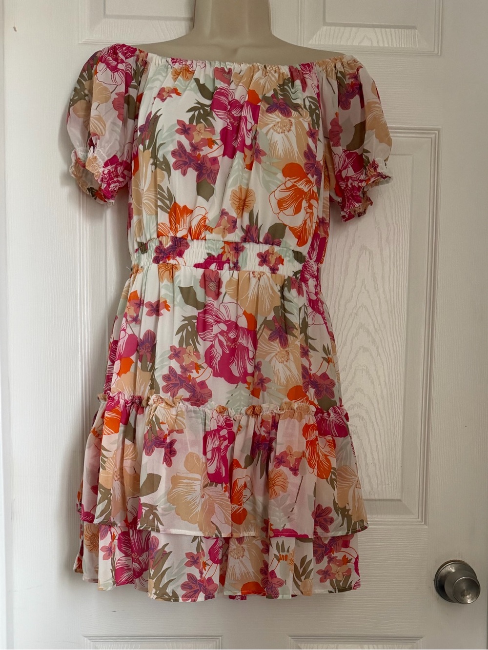 Wayf Cream Floral Off-Shoulder Mini Dress | Cottagecore - Picture 5 of 11